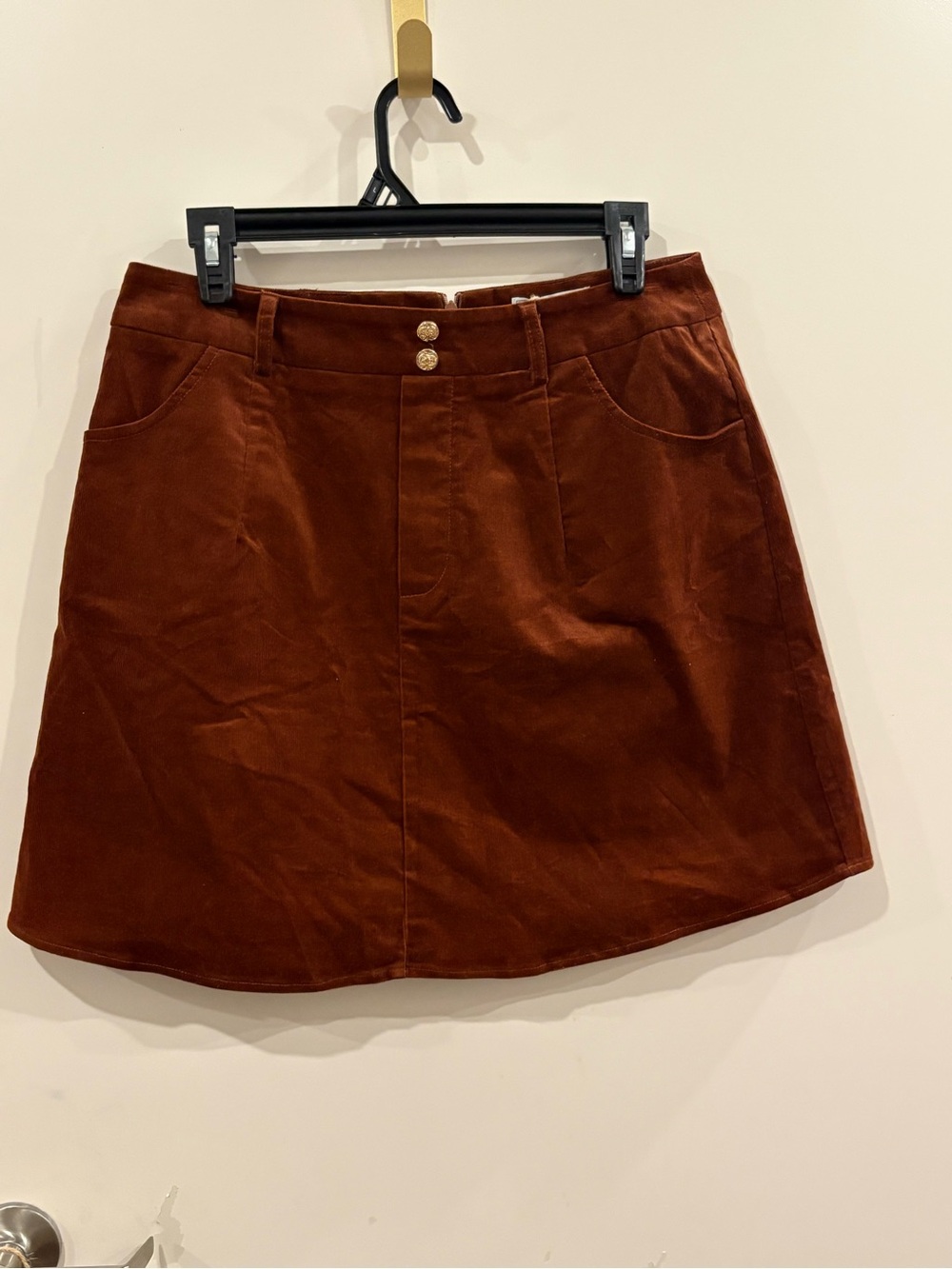 RIHOAS Brown Corduroy A-Line Skirt with Double Button Waist